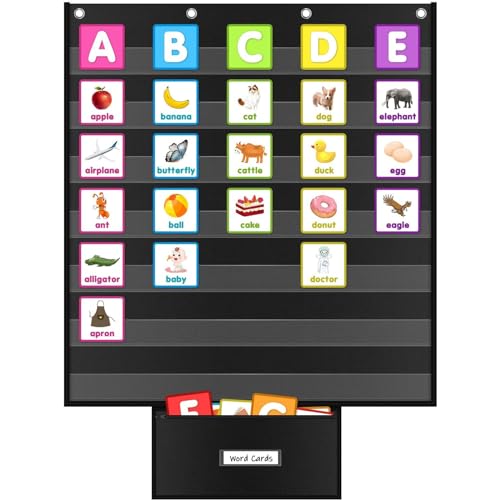 ALSLEA Standard Pocket Chart for Classroom 28"x28" Large 7 Pocket Charts with Card Storage Bag Sentence Strip Holder for Word Wall, Sight Words, Cards, Calendar, Daily Visual Schedule (Black) - Image 1