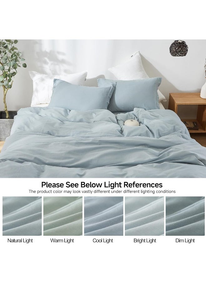 Simple&Opulence Simple&Opulence French Linen Duvet Cover Set 88" x 92"- 3 Pieces (1 Comforter Cover, 2 Pillowcases)- Natural Flax Cotton Blend-Solid Color Breathable Farmhouse Bedding-Dusty Blue, Queen  - Image 4