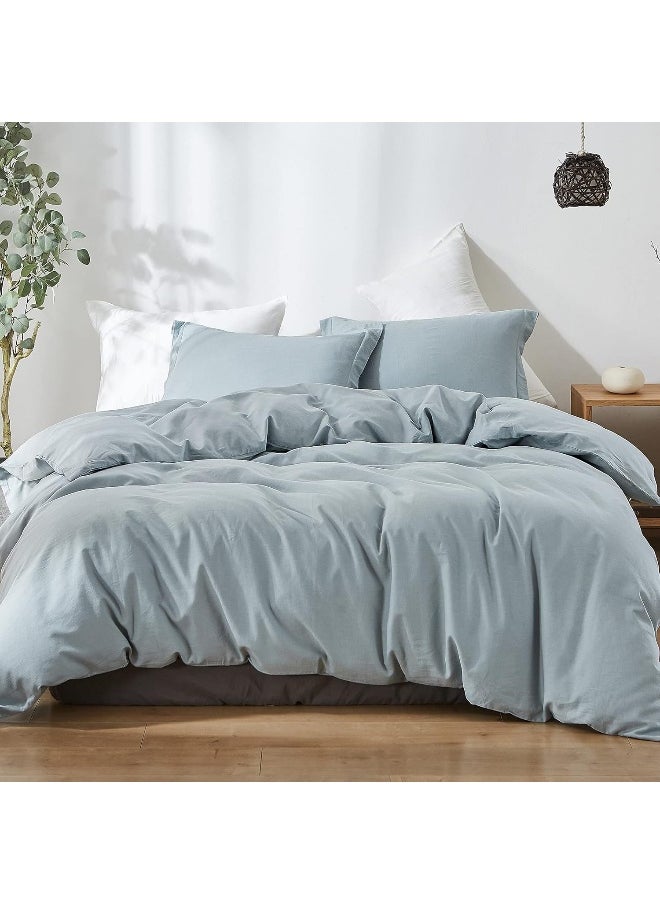 Simple&Opulence Simple&Opulence French Linen Duvet Cover Set 88" x 92"- 3 Pieces (1 Comforter Cover, 2 Pillowcases)- Natural Flax Cotton Blend-Solid Color Breathable Farmhouse Bedding-Dusty Blue, Queen  - Image 1