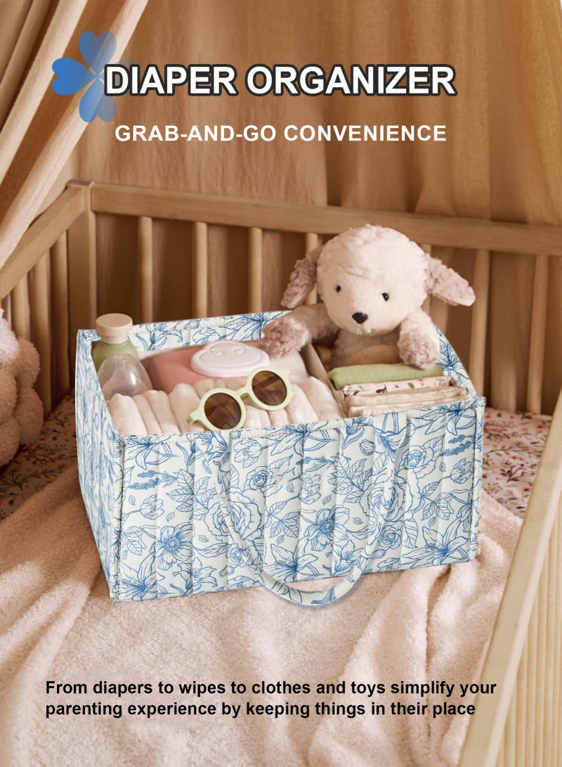 أوربازار منظم حفاضات الأطفال، سلة تخزين قابلة للفصل من حبل قطني، سلة حفاضات منفصلة جافة ورطبة، تخزين محمول لمستلزمات الطفل الأساسية، 36 × 22 × 18 سم، للآباء المعاصرين (أزرق) - Image 5