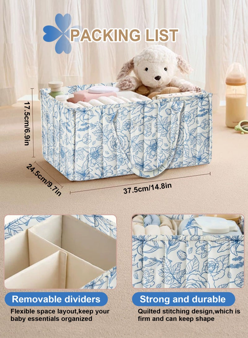 أوربازار منظم حفاضات الأطفال، سلة تخزين قابلة للفصل من حبل قطني، سلة حفاضات منفصلة جافة ورطبة، تخزين محمول لمستلزمات الطفل الأساسية، 36 × 22 × 18 سم، للآباء المعاصرين (أزرق) - Image 2