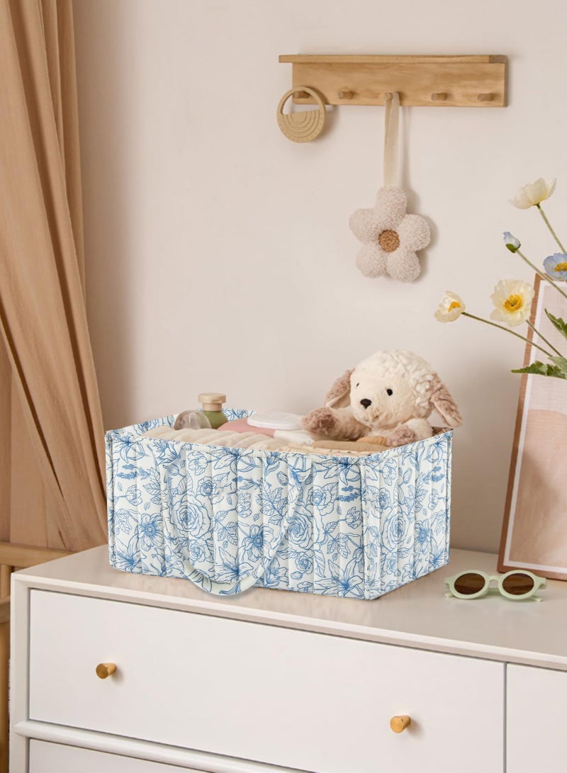 أوربازار منظم حفاضات الأطفال، سلة تخزين قابلة للفصل من حبل قطني، سلة حفاضات منفصلة جافة ورطبة، تخزين محمول لمستلزمات الطفل الأساسية، 36 × 22 × 18 سم، للآباء المعاصرين (أزرق) - Image 3