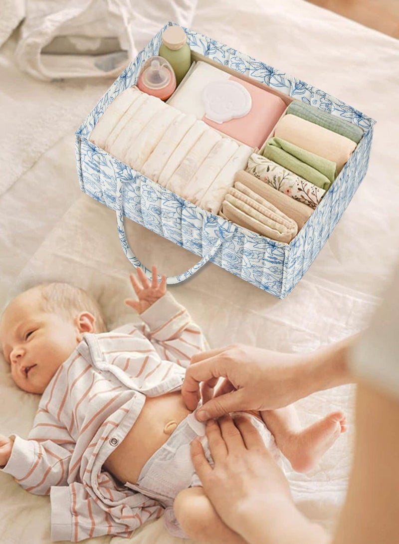 أوربازار منظم حفاضات الأطفال، سلة تخزين قابلة للفصل من حبل قطني، سلة حفاضات منفصلة جافة ورطبة، تخزين محمول لمستلزمات الطفل الأساسية، 36 × 22 × 18 سم، للآباء المعاصرين (أزرق) - Image 4