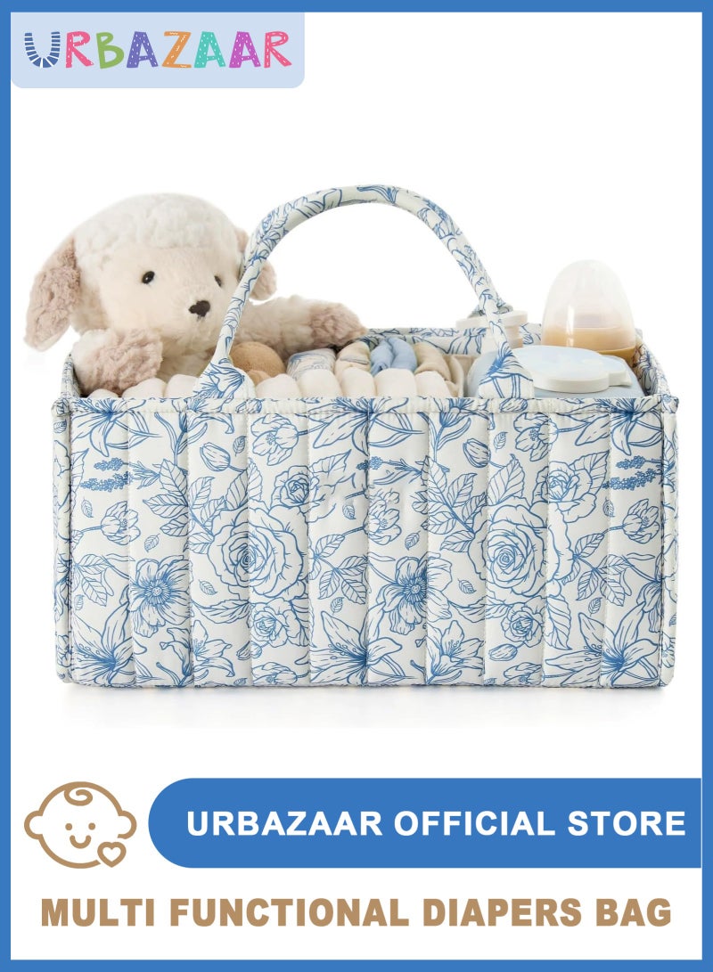 أوربازار منظم حفاضات الأطفال، سلة تخزين قابلة للفصل من حبل قطني، سلة حفاضات منفصلة جافة ورطبة، تخزين محمول لمستلزمات الطفل الأساسية، 36 × 22 × 18 سم، للآباء المعاصرين (أزرق) - Image 1