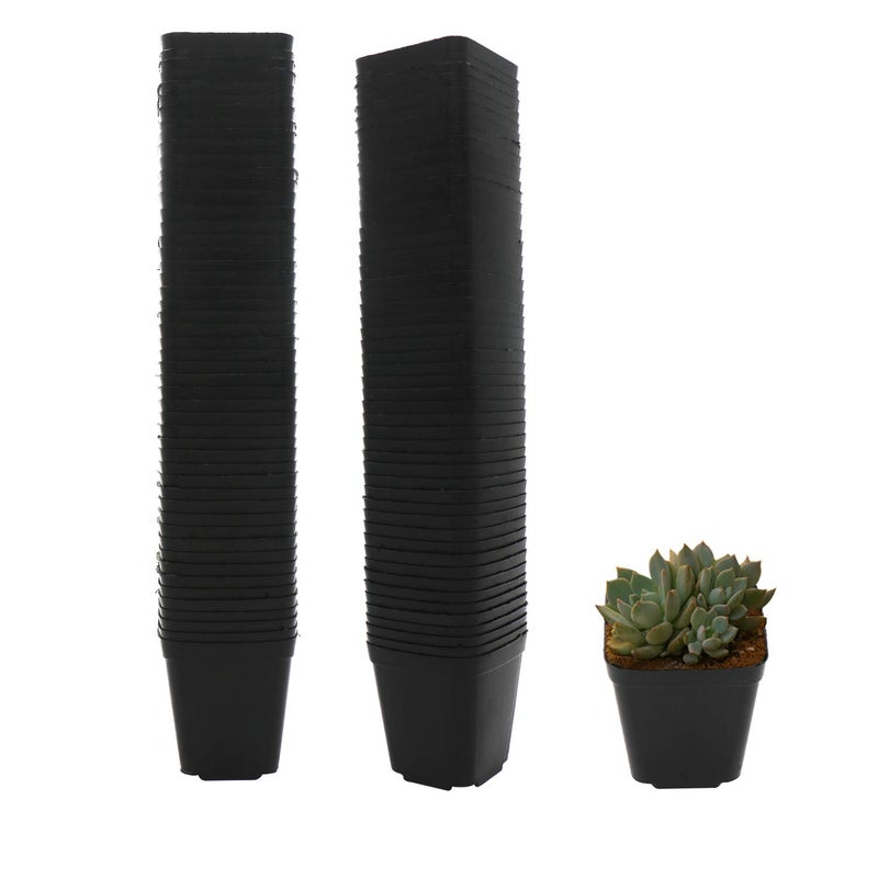 GOETOR Pastic Nursery Pots Square Plant Pot 100 Pcs Durable Balck Starter Container for Starting Seedlings or Succulents 22 Inch