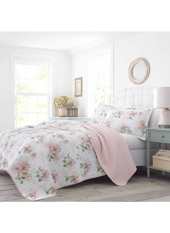 لورا أشلي طقم لحاف هوني ساكل باللون الوردي الباستيل مقاس كوين كامل - Image 1