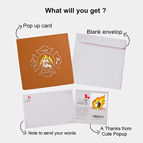 CUTE POPUP Firefighter Pop Up Card 3D for Husband, Son, Boyfriend - Laser Cut Thank You & Birthday Greeting Card for Fireman - 6x6 Inch, Blank Note Sheet Included - Image 4