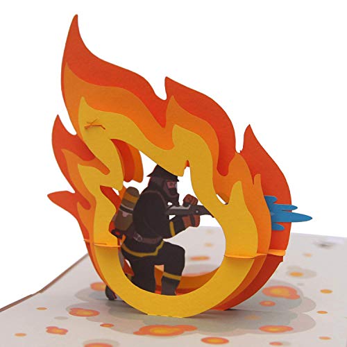 CUTE POPUP Firefighter Pop Up Card 3D for Husband, Son, Boyfriend - Laser Cut Thank You & Birthday Greeting Card for Fireman - 6x6 Inch, Blank Note Sheet Included - Image 1