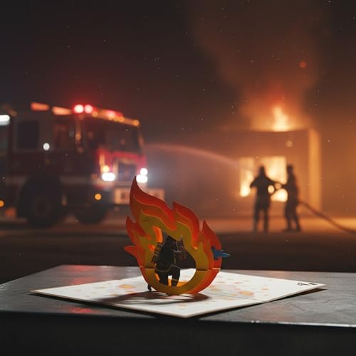 CUTE POPUP Firefighter Pop Up Card 3D for Husband, Son, Boyfriend - Laser Cut Thank You & Birthday Greeting Card for Fireman - 6x6 Inch, Blank Note Sheet Included - Image 5