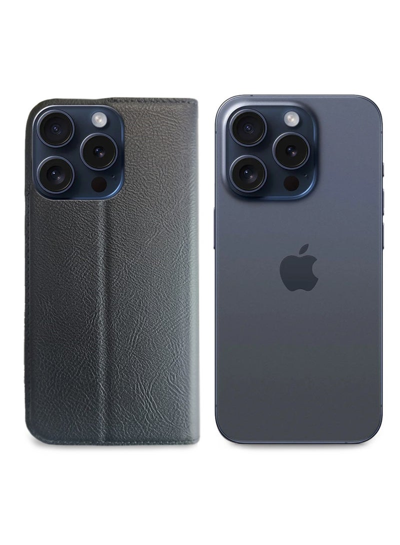 Lishen Stylish Premium Leather Magnetic Closure Flip Stand Case Cover for Apple iPhone 15 Pro Max 2023 6.7 Inch – Black - Image 2
