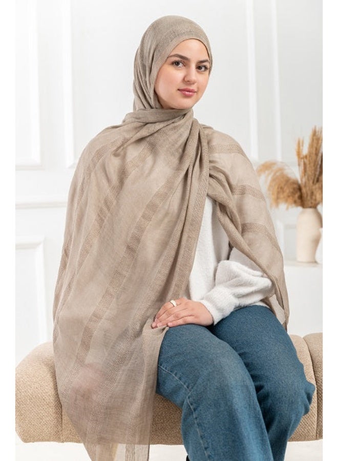 طرحة كتان مخططة تايلاندي راقية - بني رمادي