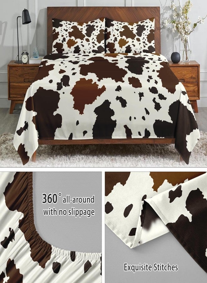 WeCozy 4 Pieces King Size Bed Sheet Sets with Pillowcases, Vintage Cow Brown Cowhide Animal Soft Microfiber Bedding for Kids and Adults, Flat, Fitted Sheet for Bedroom Bed Decor - Image 5