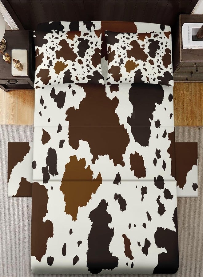 WeCozy 4 Pieces King Size Bed Sheet Sets with Pillowcases, Vintage Cow Brown Cowhide Animal Soft Microfiber Bedding for Kids and Adults, Flat, Fitted Sheet for Bedroom Bed Decor - Image 3