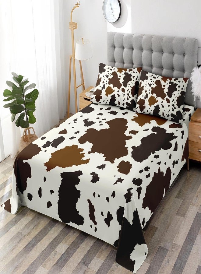 WeCozy 4 Pieces King Size Bed Sheet Sets with Pillowcases, Vintage Cow Brown Cowhide Animal Soft Microfiber Bedding for Kids and Adults, Flat, Fitted Sheet for Bedroom Bed Decor - Image 4