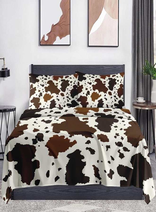 WeCozy 4 Pieces King Size Bed Sheet Sets with Pillowcases, Vintage Cow Brown Cowhide Animal Soft Microfiber Bedding for Kids and Adults, Flat, Fitted Sheet for Bedroom Bed Decor - Image 2