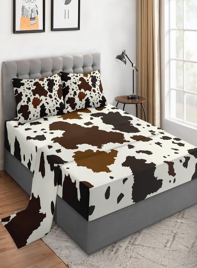 WeCozy 4 Pieces King Size Bed Sheet Sets with Pillowcases, Vintage Cow Brown Cowhide Animal Soft Microfiber Bedding for Kids and Adults, Flat, Fitted Sheet for Bedroom Bed Decor - Image 1