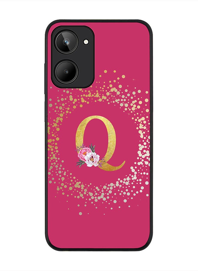 Stylizedd Cover for Realme 10 4G Case , Rugged Black Slim fit Thin Protective Phone Cases -  Custom Monogram Initial Letter Floral Pattern Alphabet - Q (Dark Pink Rose) - Image 1