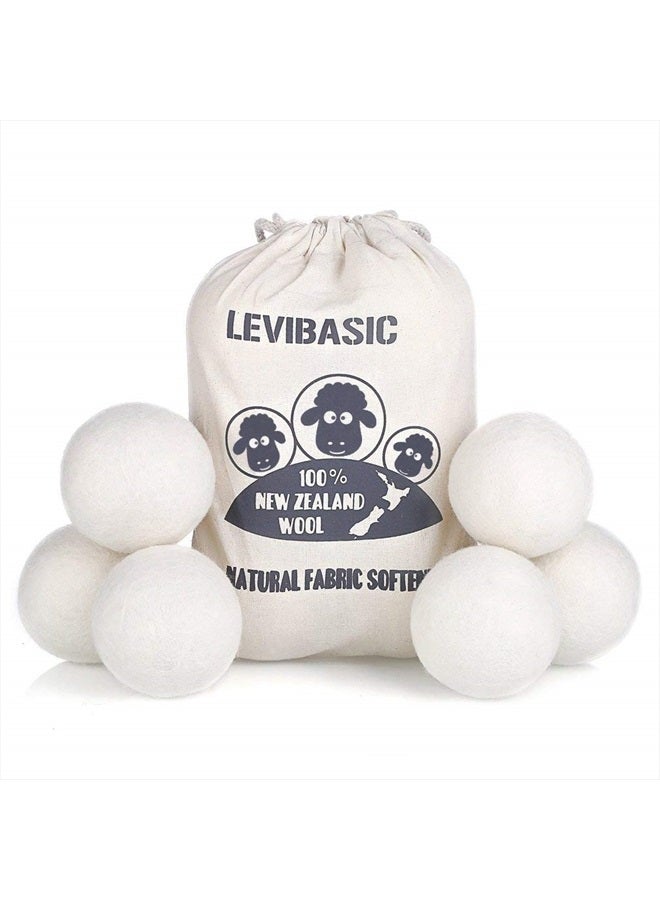 LEVIBASIC Wool Dryer Balls 6 Pack XL, 3" Genuine New Zealand Wool to Core, 100% Organic Fabric Softener Alternative, Baby Safe & Chemical Free, Reduce Wrinkles & Shorten Drying Time by LEVIBASIC (White-6pcs)  - Image 1
