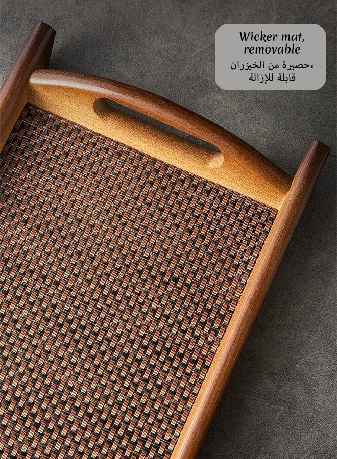 HaHaHai Wood Color 3 Wooden Serving Tray with Handles and Woven Placemat - Image 4