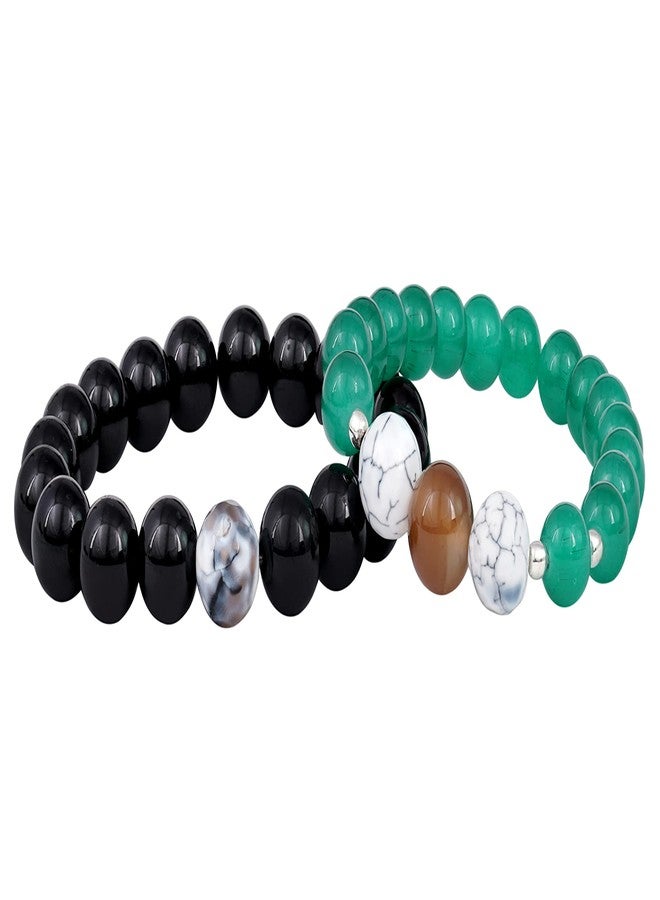 JFL Unisex Adult - Jewellery for Less Combo of Black & Green Bead Handmade Stretchable Bracelet for Couple Rakhi,Valentine - Image 1
