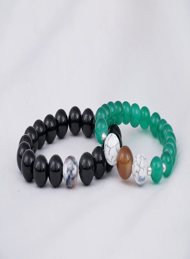 JFL Unisex Adult - Jewellery for Less Combo of Black & Green Bead Handmade Stretchable Bracelet for Couple Rakhi,Valentine - Image 3