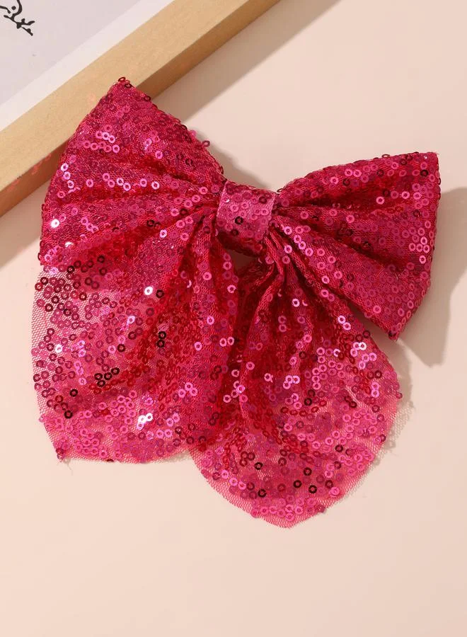 Take Two Pink Sequin Bow Hair Clip