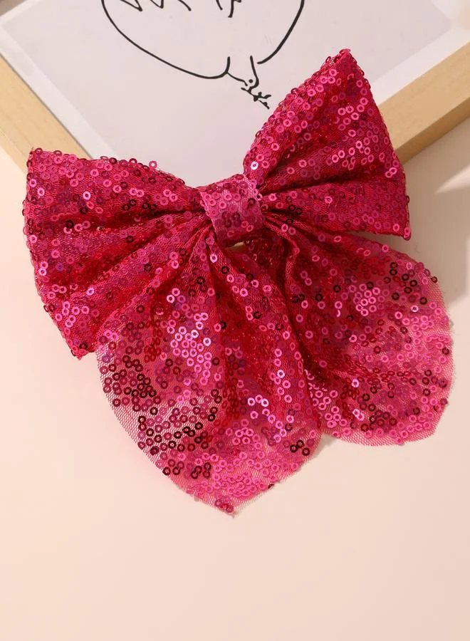 Take Two Pink Sequin Bow Hair Clip