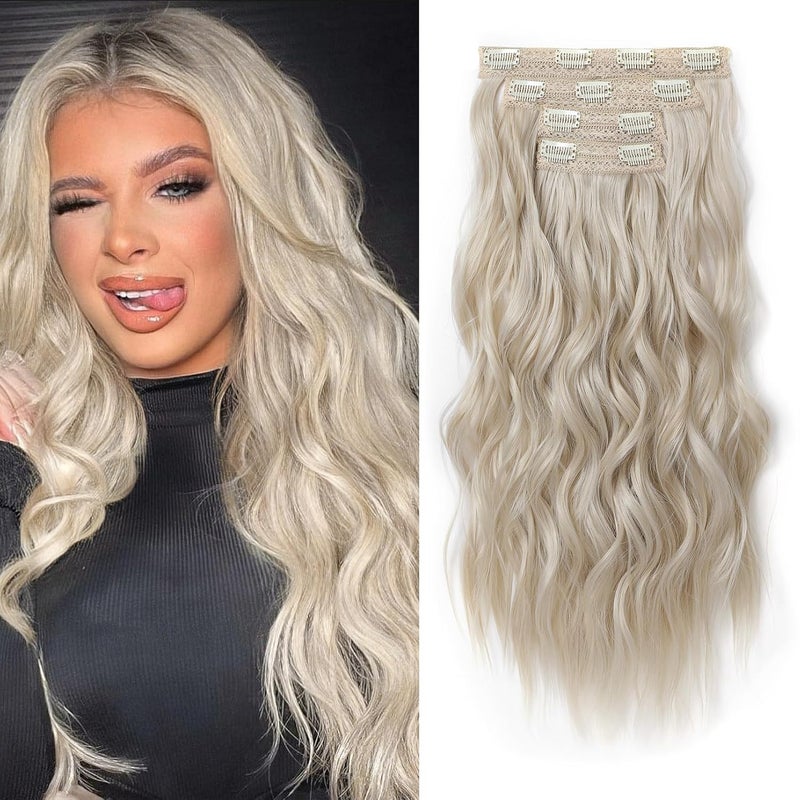 REECHO Clip in Hair Extensions 4PCS Blonde Hair Extensions 24 Thick Long Beach Waves hair extensions HE003 Invisible Lace Weft Natural Soft Hairpieces for Women  Medium Blonde