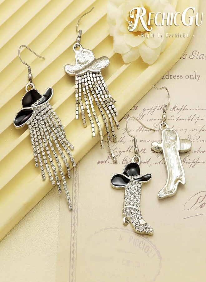 RechicGu 2 Pairs Rhinestone Western Boots Earrings for Women Cowboy Chic Cowgirl Enamel Hat Tassel Dangle Earrings Boho Vintage Rodeo Boots Spur Western Jewelry Country Concerts Outfits Gifts Tassel - Image 3