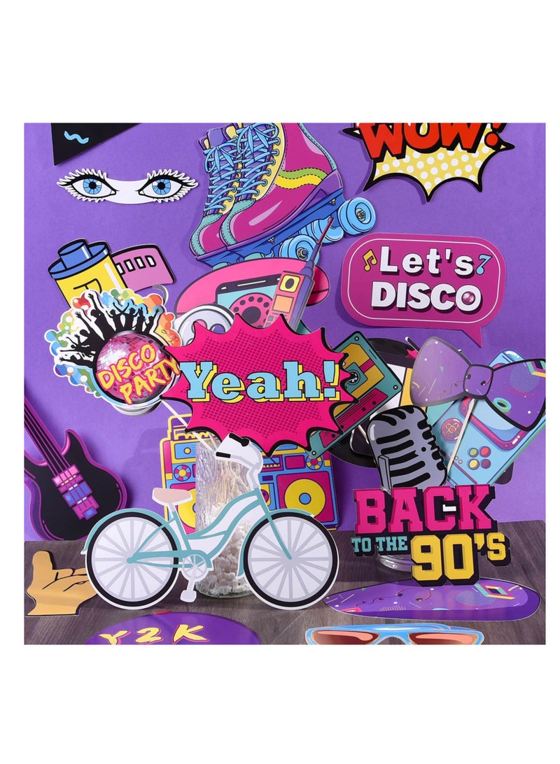KASTWAVE 90s Photo Booth Props,36 Pcs 70s 80s 90s Theme Disco Party Decor,Disco Hip Hop Retro Photography Photo Booth Backdrop for Disco Birthday Party Supplies Adults Kids - Image 4