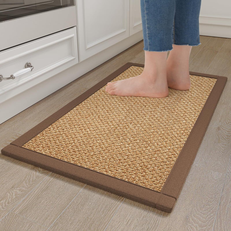 YDKGL Kitchen Mats for Floor, Super Absorbent Kitchen Rugs Non Slip Washable, Imitation Linen Braided Kitchen Runner Rug, Standing Kitchen Sink Mat, Easy to Clean, Brown 17x30 - Image 1