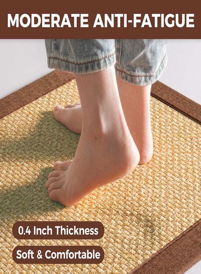 YDKGL Kitchen Mats for Floor, Super Absorbent Kitchen Rugs Non Slip Washable, Imitation Linen Braided Kitchen Runner Rug, Standing Kitchen Sink Mat, Easy to Clean, Brown 17x30 - Image 3