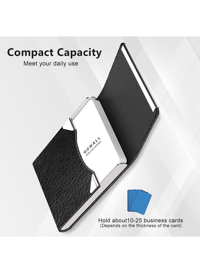 Gowall Business Card Holder with Magnetic Closure, Slim Metal PU Business Card Case for Men Women, 3.7 x 2.3 inches RFID Blocking Credit Cards Holder for Pocket or Bag Storage, Black Leather, 3.7 x - Image 3