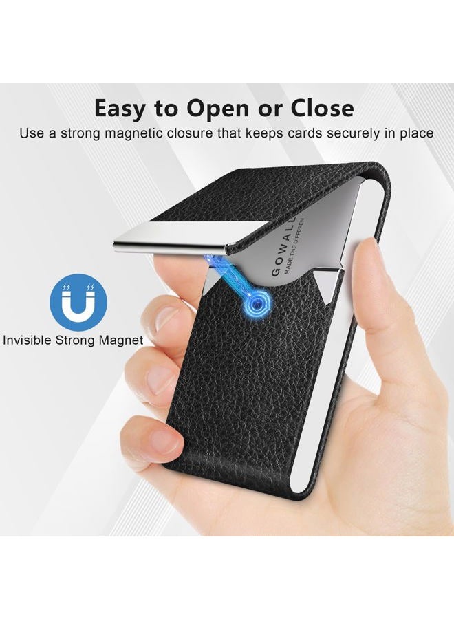 Gowall Business Card Holder with Magnetic Closure, Slim Metal PU Business Card Case for Men Women, 3.7 x 2.3 inches RFID Blocking Credit Cards Holder for Pocket or Bag Storage, Black Leather, 3.7 x - Image 2