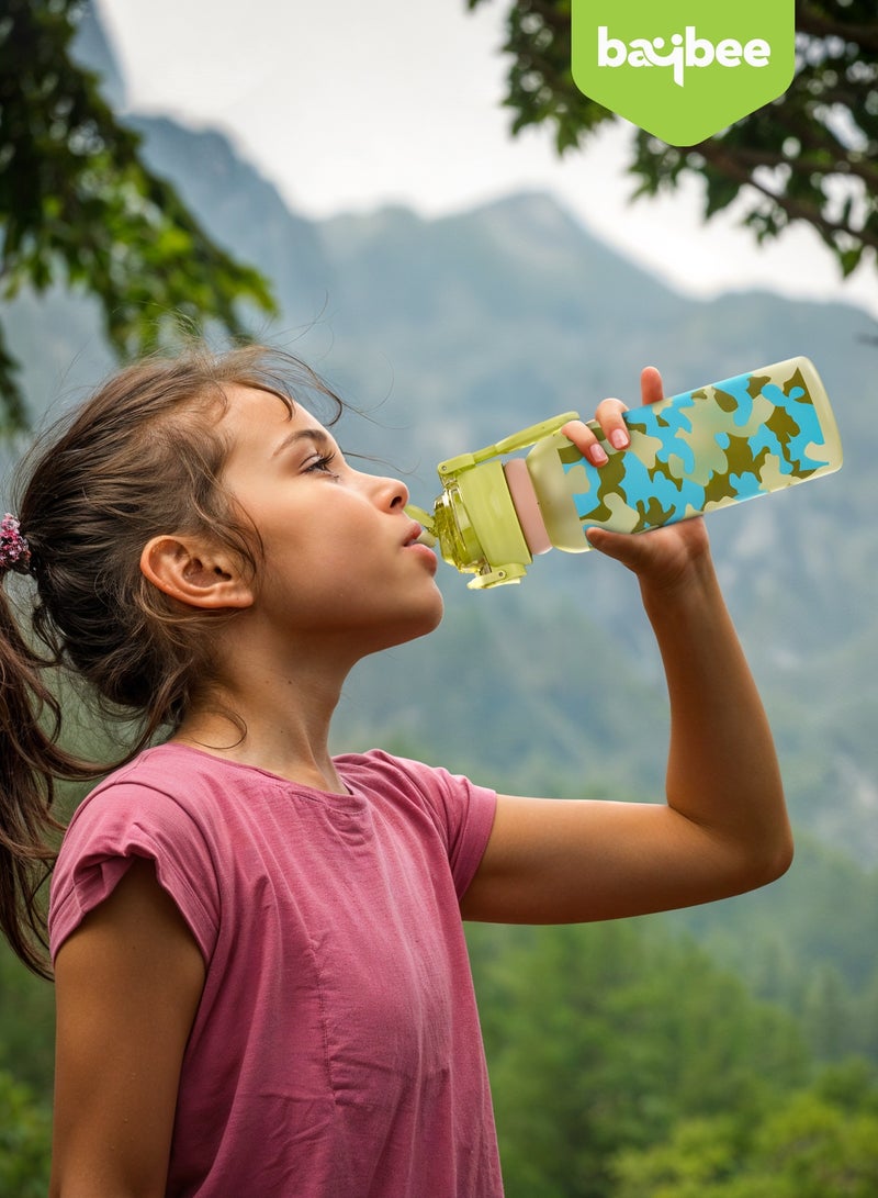BAYBEE 900ML Sipper Water Bottle for Kids with Flip Top Lid, Creative Design & Carry Rope | Stay Hydrated with Kids Water Bottle for School | Kids Water Bottle for Boy Girl Green - Image 3
