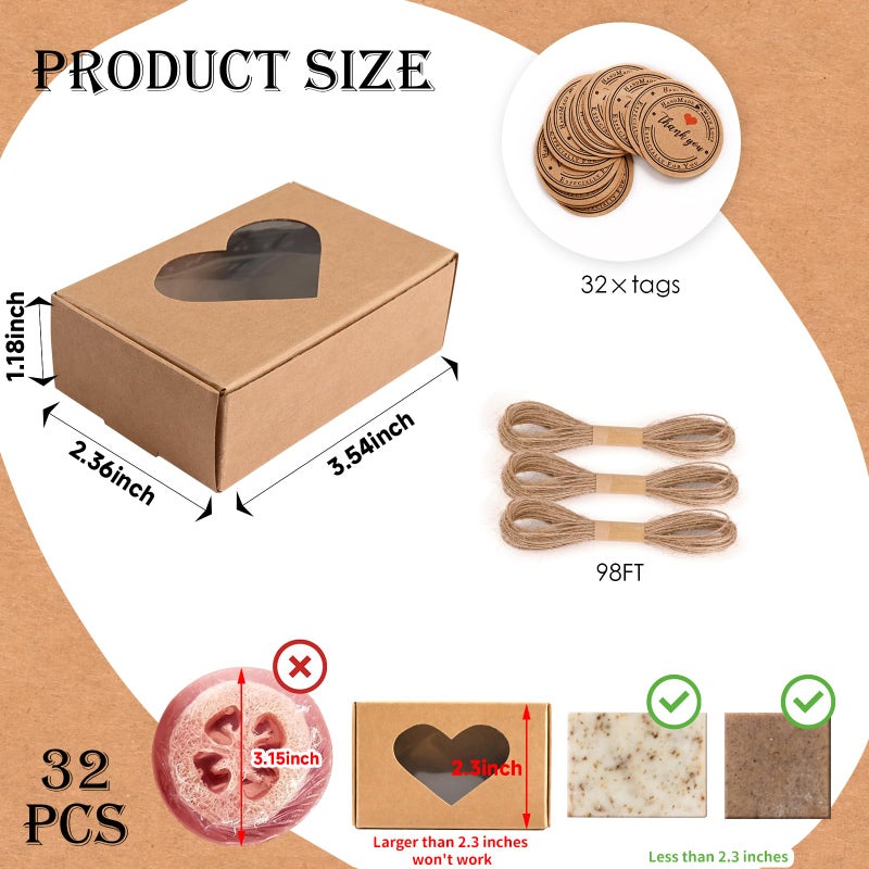 Moukiween 32 PCS Brown Soap Boxes for Homemade Soap, 3.54 X 2.36 X 1.18 Inch Soap Packaging Gift boxes with Window, Small Rectangular Soap Wrapping Boxes (Brown) - Image 2