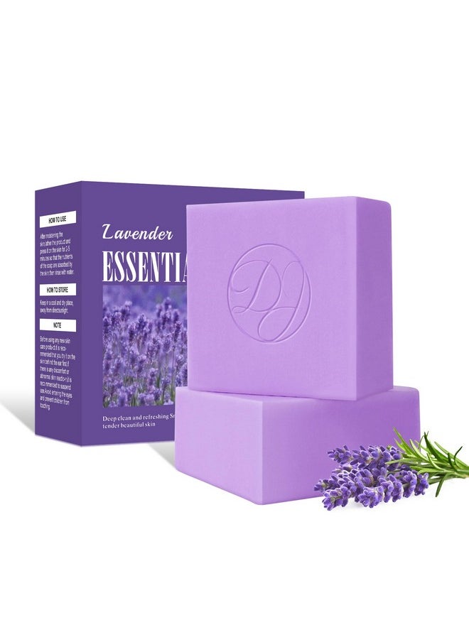 KYDA KYDA 2 Pcs Lavender Soap Bar, Handmade Lavender Bath Soap, Lavender Essential Oil Bath Soap, Bath & Body Cleansing Soap Bar, Gentle Cleansing, Tender Skin, Natural Flower Fragrance  - Image 1