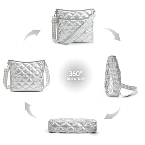 JVCV® Women's Quilted Puffer Crossbody Bag - Lightweight & Stylish Shoulder Bag with Adjustable Strap - Perfect for Everyday & Travel (Silver) - Image 5