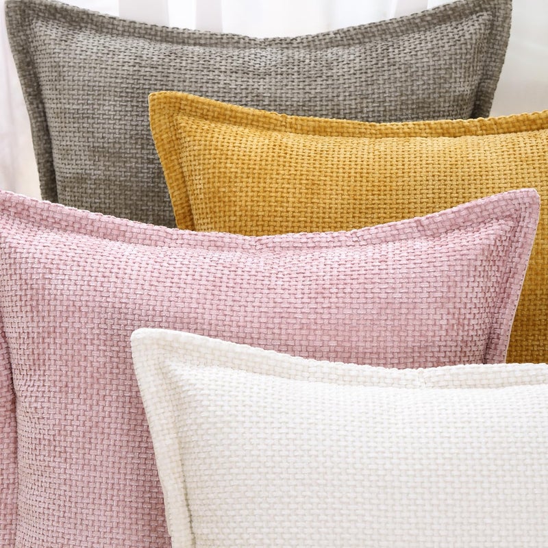 MADIZZ Chenille Velvet Throw Pillow Covers with Flange Set of 2 Super Soft Boho Textured Pillow Covers Decorative Throw Pillowcases Modern Farmhouse Home Decor for Sofa Bedroom Taupe 20x20 Inch - Image 5