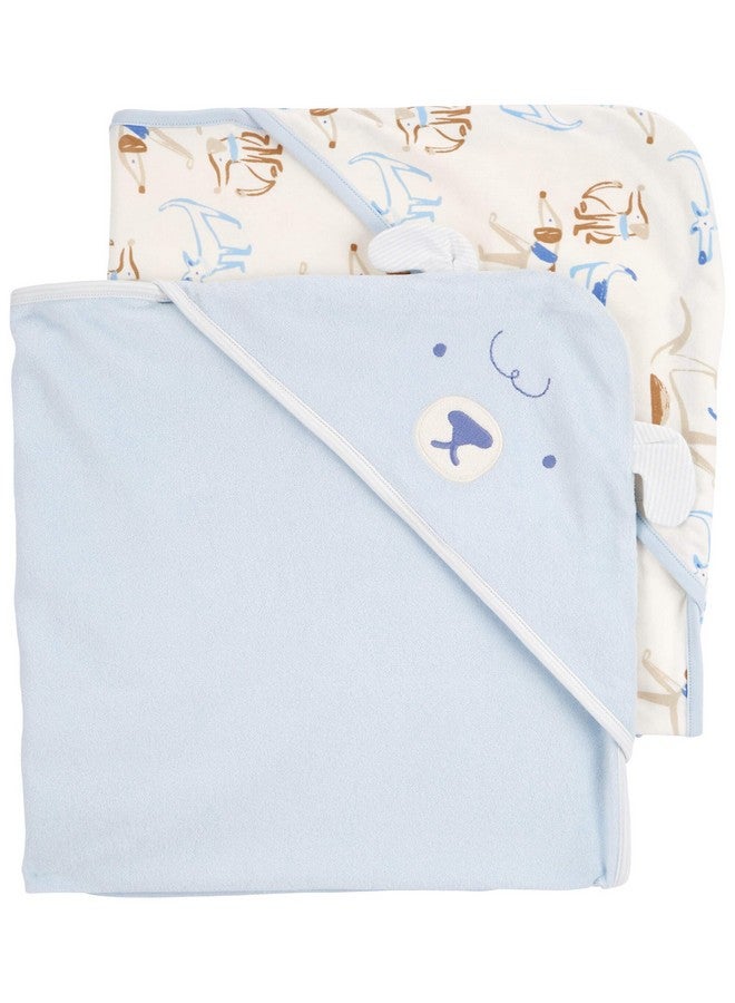 كارترز منشفة كارترز بيبي بغطاء رأس (عبوة من قطعتين، أزرق/عاجي) - Image 1