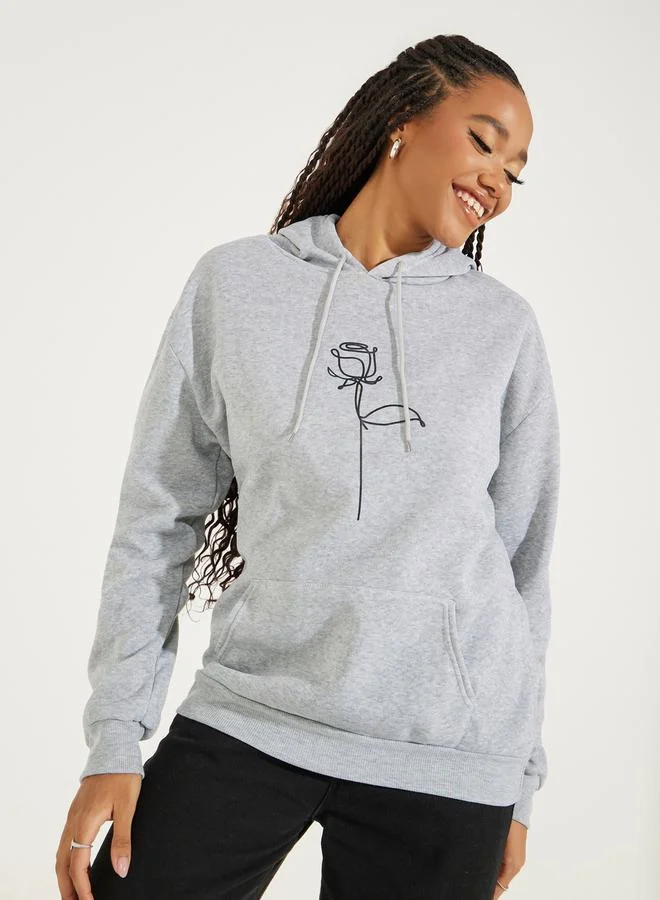 Take Two Rose Print Hoodie with Dropped Shoulder