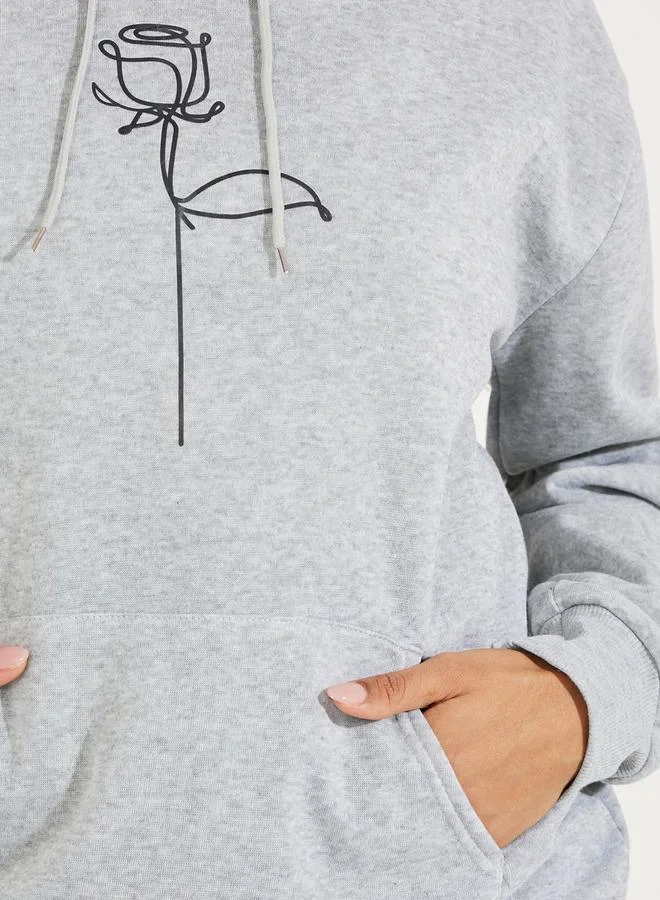 Take Two Rose Print Hoodie with Dropped Shoulder