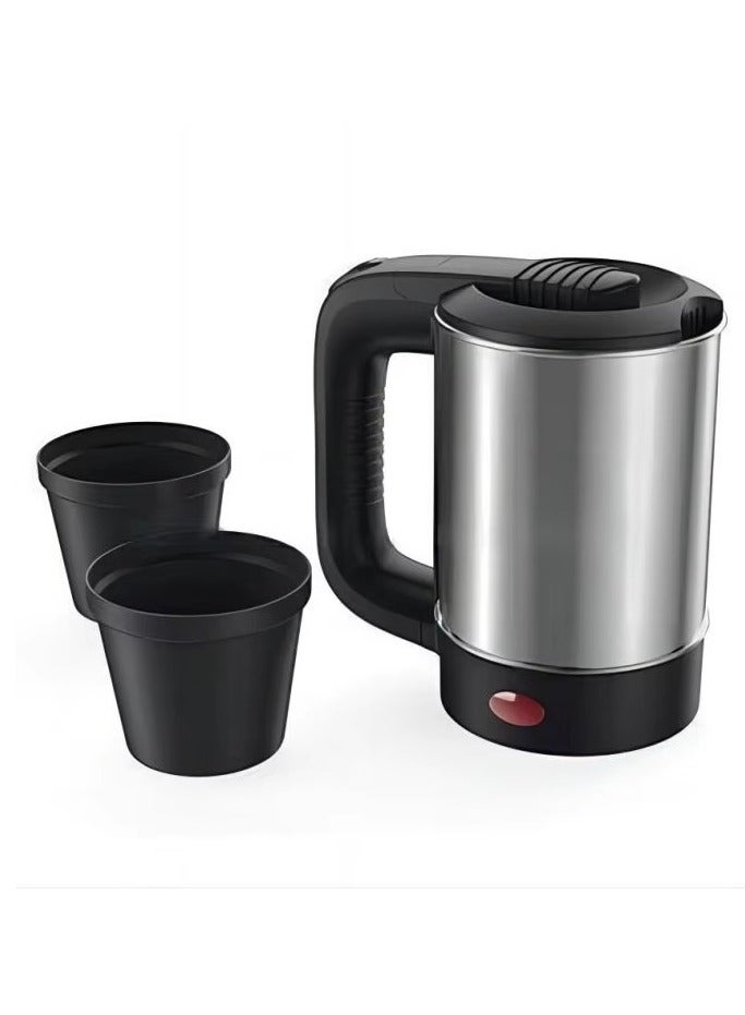Home Portable Electric Kettle 500ml Stainless Steel with 2 Cups, Boil Dry Protection, Auto Shut Off, and Light Indicator Switch