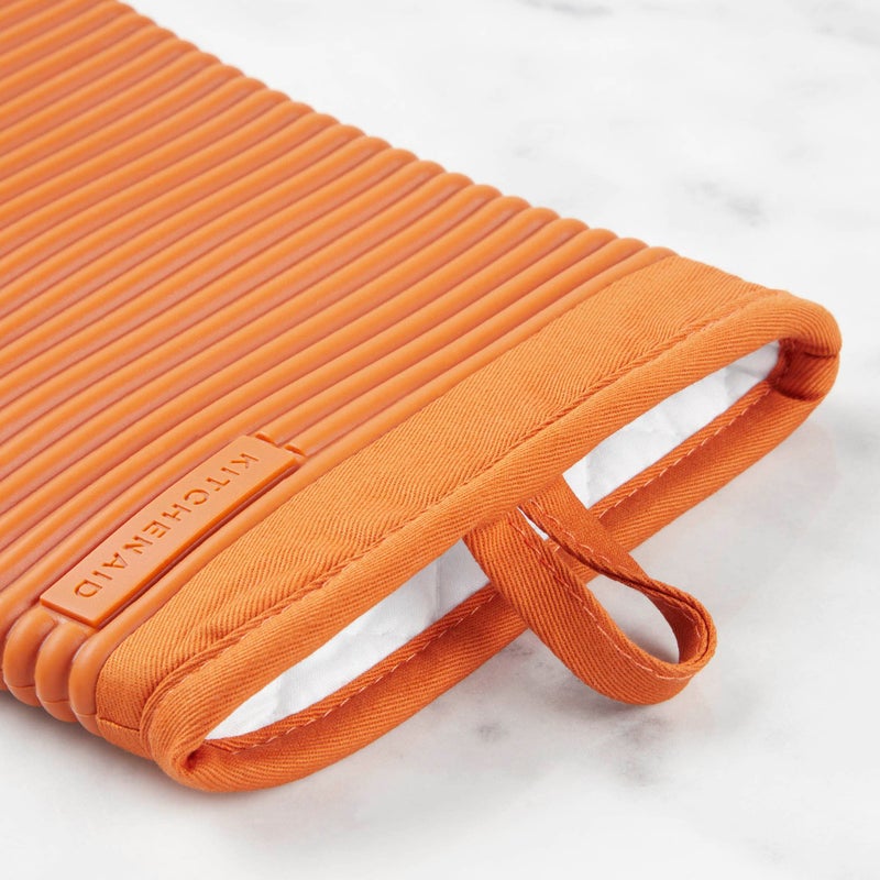 KitchenAid Ribbed Soft Silicone Oven Mitt 2-Pack Set  Honey  7.5""x13"" - Image 5