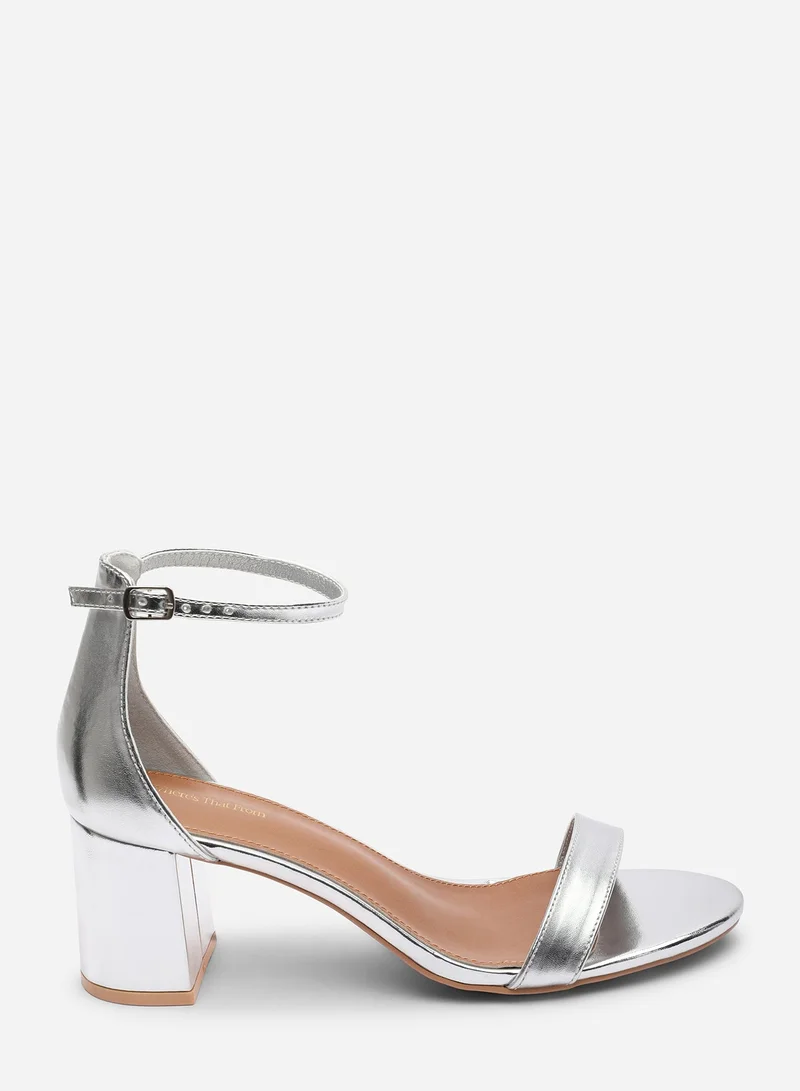ويرز ذات فروم Beacon Ankle Strap Block Heel Silver Metallic Sandals