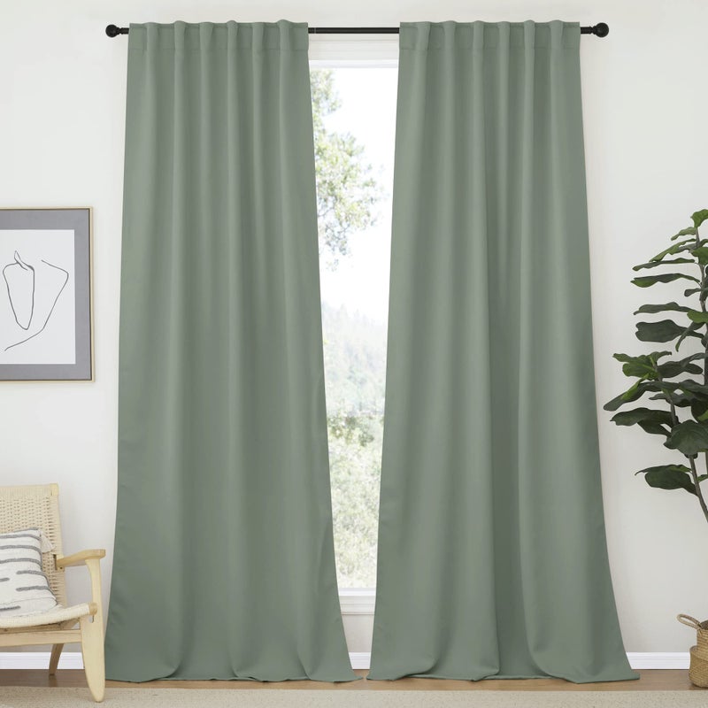NICETOWN Window Treatment Curtains Room Darkening Draperies - (Greyish Green Color) 52 Width X 95 Drop  Room Darkening Blackout Curtains and Drapes for Bedroom - Image 1