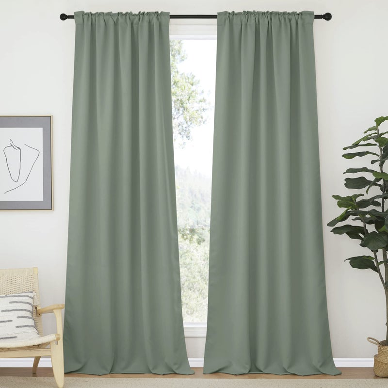 NICETOWN Window Treatment Curtains Room Darkening Draperies - (Greyish Green Color) 52 Width X 95 Drop  Room Darkening Blackout Curtains and Drapes for Bedroom - Image 2