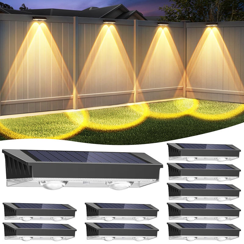 Etetale Solar Fence Lights Outdoor 10 Pack WarmNeutualCool White Fence Lights Solar Powered with 2 LED IP65 Waterproof Deck Lighting for Backyard Patio Wall Railing Pool Stair - Image 2