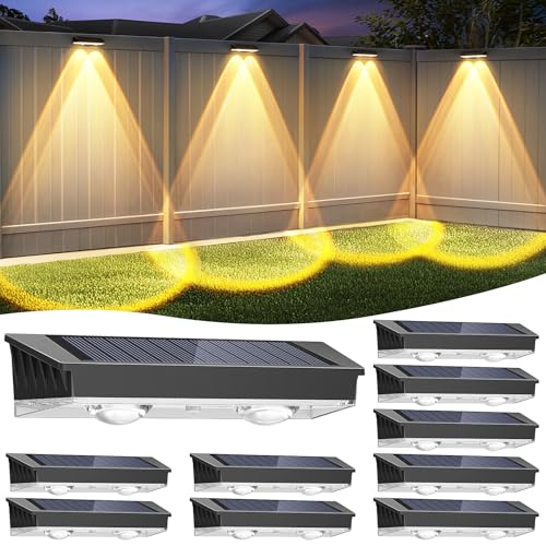 Etetale Solar Fence Lights Outdoor 10 Pack WarmNeutualCool White Fence Lights Solar Powered with 2 LED IP65 Waterproof Deck Lighting for Backyard Patio Wall Railing Pool Stair - Image 1