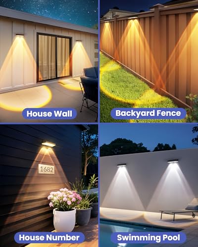 Etetale Solar Fence Lights Outdoor 10 Pack WarmNeutualCool White Fence Lights Solar Powered with 2 LED IP65 Waterproof Deck Lighting for Backyard Patio Wall Railing Pool Stair - Image 3